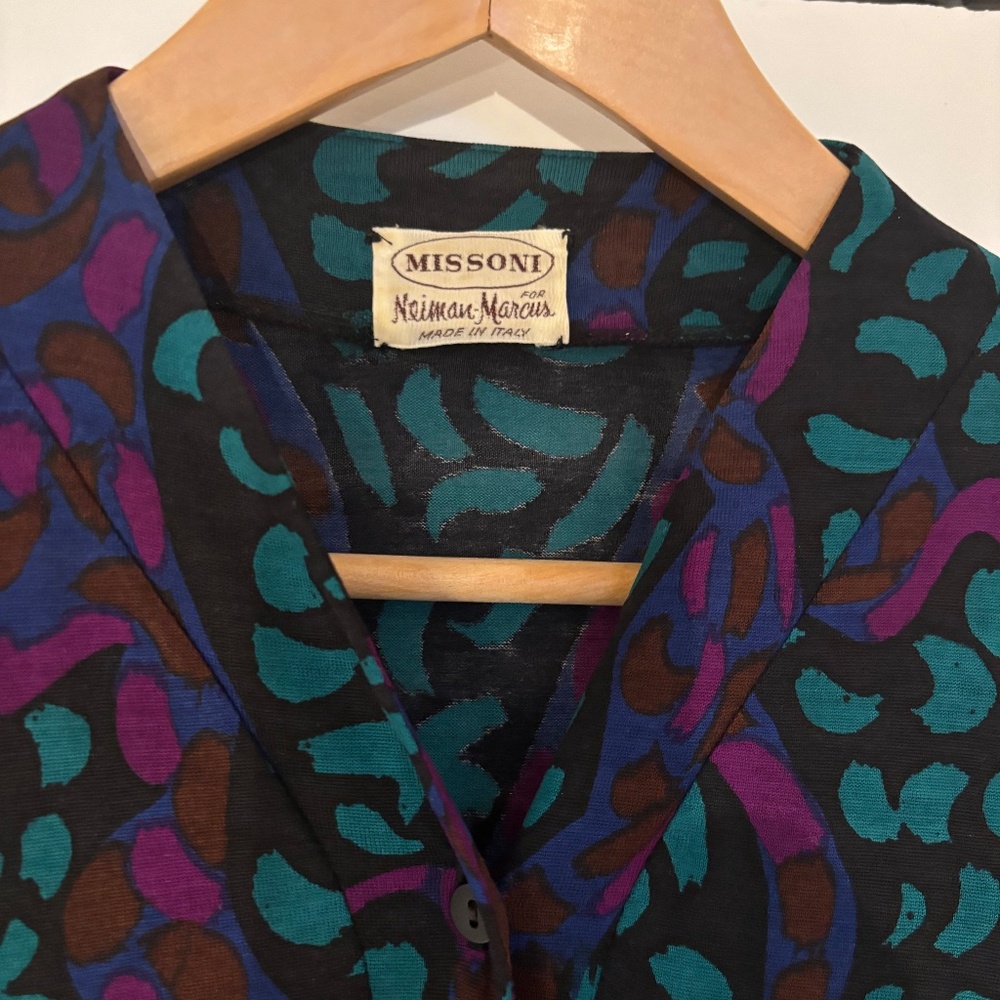 Vintage Missoni Unique Pattern Long Sleeve Slinky Top Blouse Small Neiman Marcus